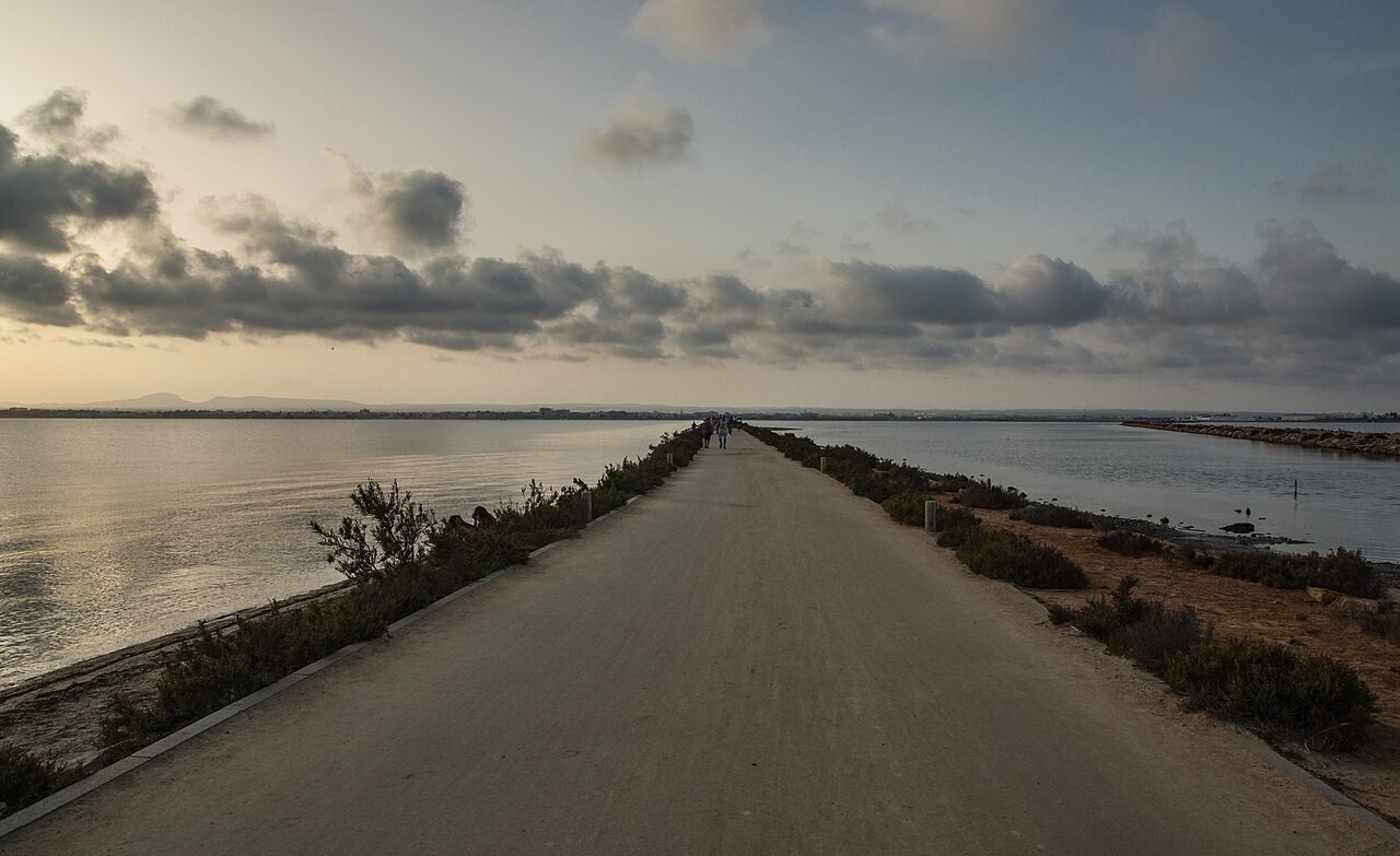 Path beside shallow lagoons at Salinas de San Pedro del Pinatar